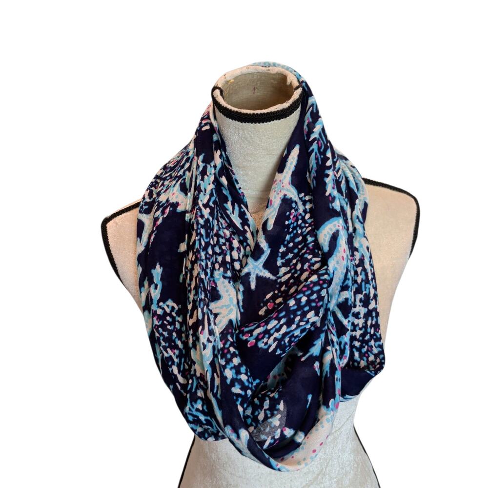 Lilly Pulitzer Women's Infinity Scarf Tropical Coastal Navy Blue Starfish